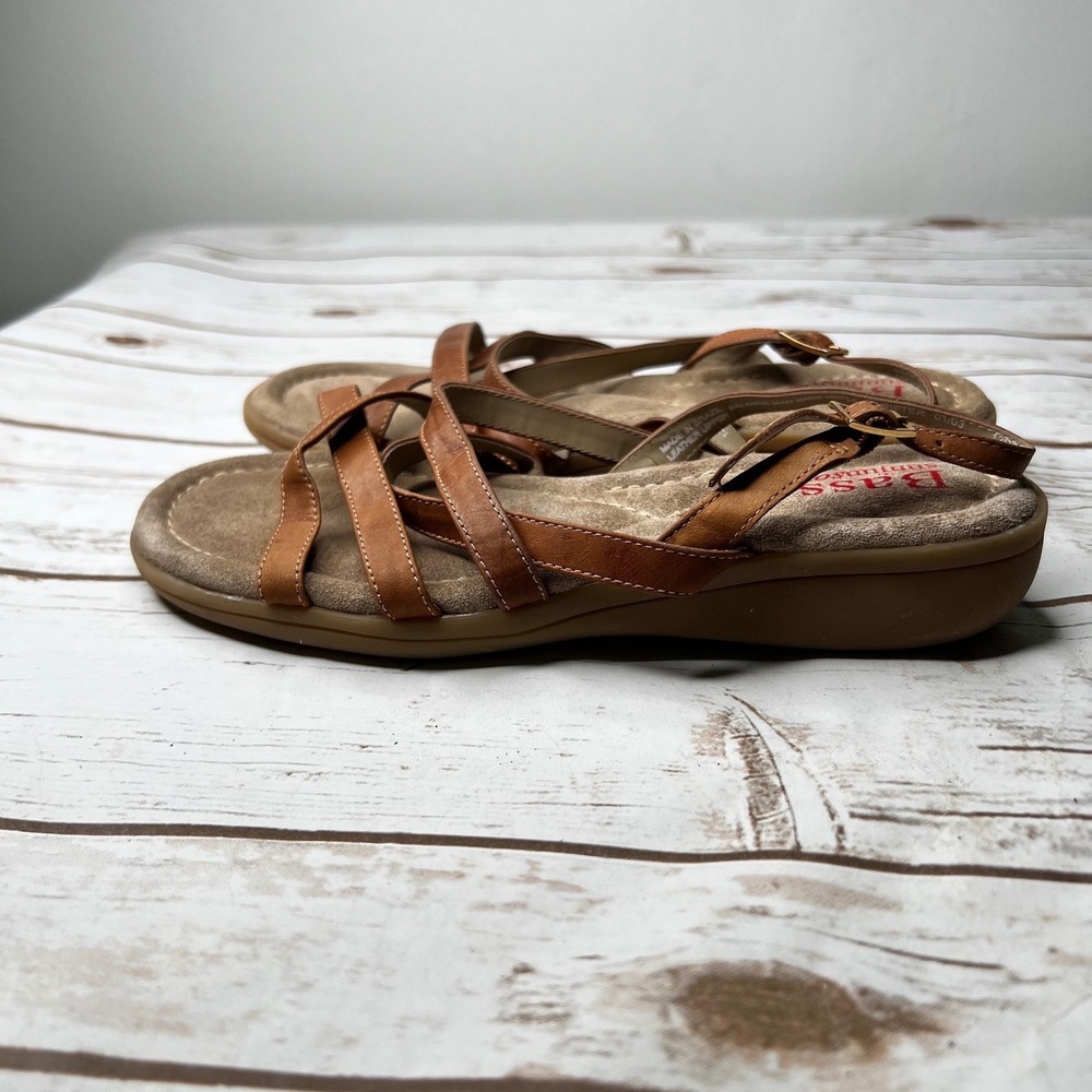 Bass Sunjuns Grifter Sandals Brown Leather Strappy Slingback Wedge 8M